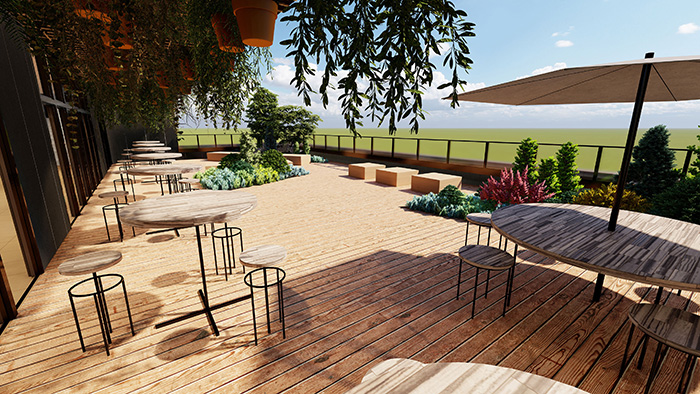 情報交換ができる場としてくつろげるオープンテラスとイベント開催などに使用できる「Open MUJI」