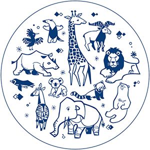 「よこはまのどうぶつえん」オリジナルの動物シール（オカピ、ゾウ、レッサーパンダ）