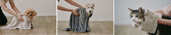 マイクロファイバー ペット用タオル（ポケット付／スナップボタン付）