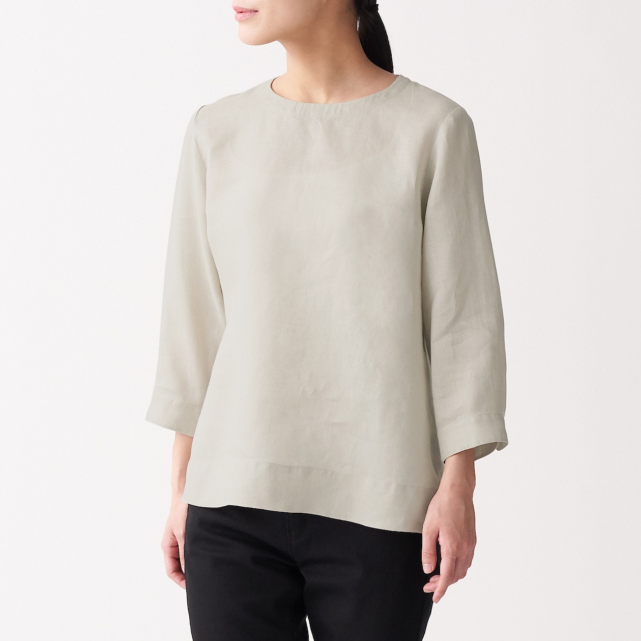 オーガニックリネン洗いざらし七分袖ブラウス